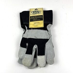 New Rugged Wear Tough Work Gloves Mens Large Gray Black Leather Safety Cuff